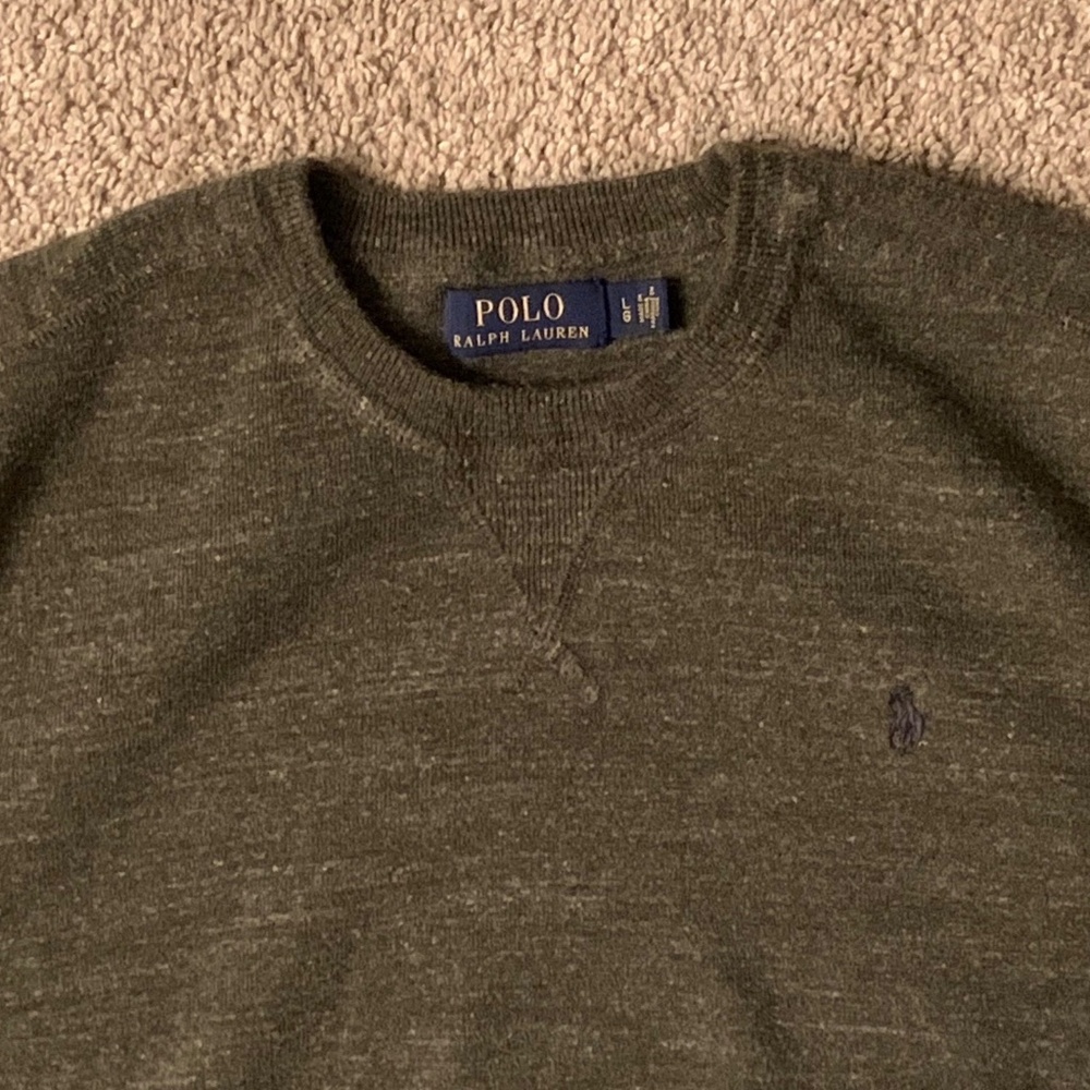 Polo Ralph Lauren Men's L Sweater Crew Green Olive Army Brown Heather Sweatshirt - Picture 2 of 9